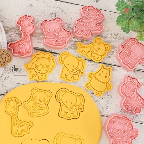 Cute Jungle Animal Theme Cookie Cutter & Embosser Set | 8 Piece | Pack of 1