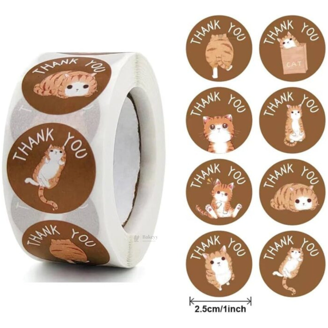 1 Inch Cute Cat Thank You Sticker Roll | 500 Stickers | Pack of 1
