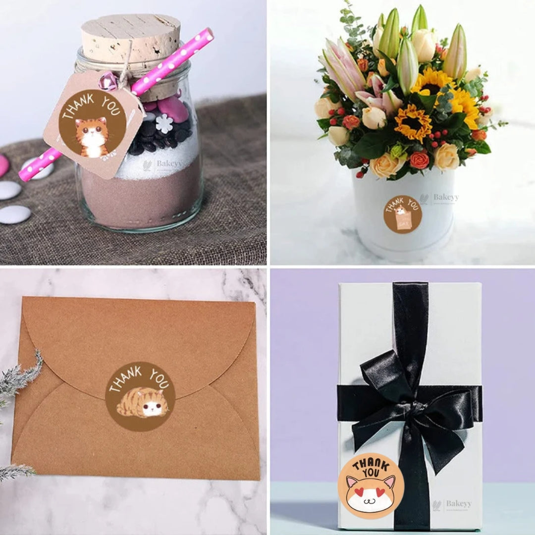 1 Inch Cute Cat Thank You Sticker Roll | 500 Stickers | Pack of 1