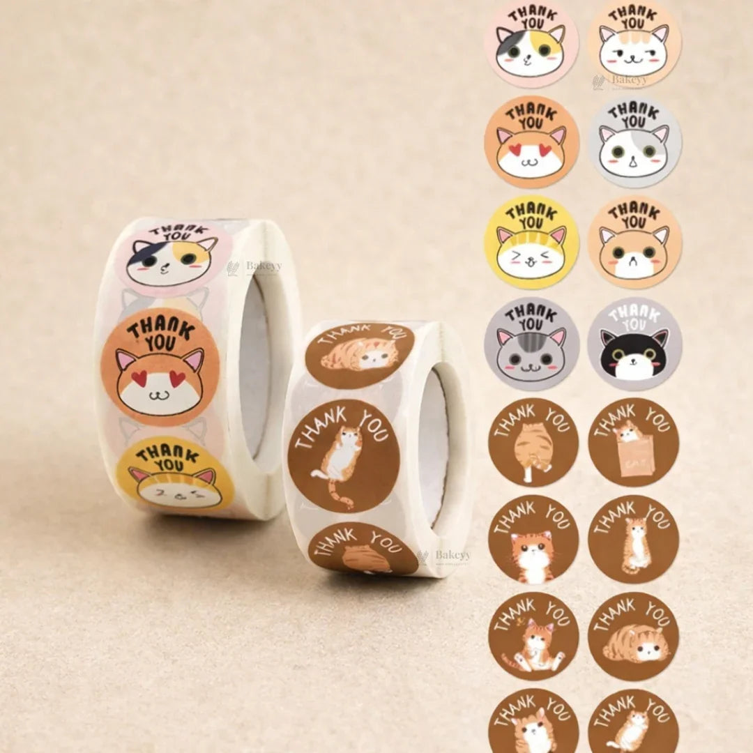 1 Inch Cute Cat Thank You Sticker Roll | 500 Stickers | Pack of 1