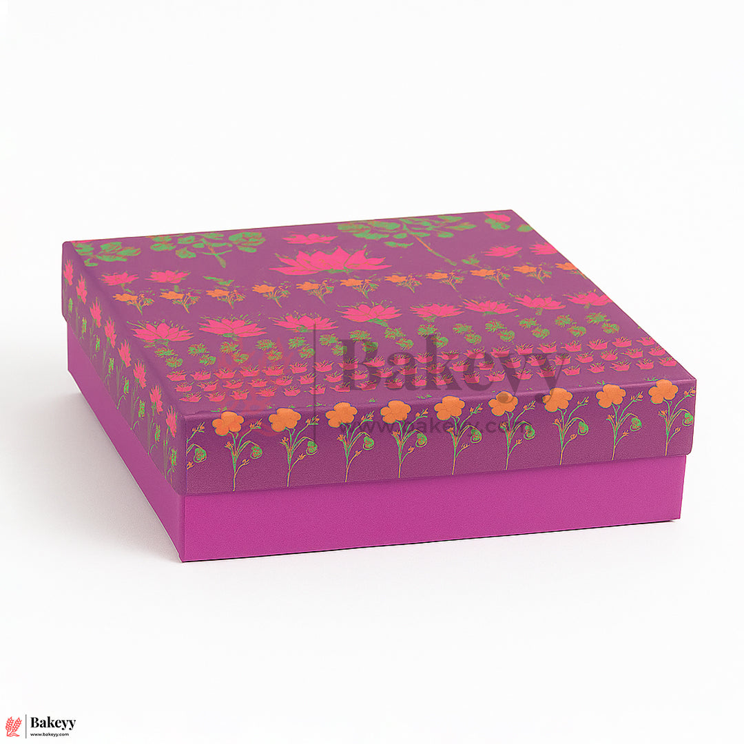 250 GM Sweet Box | 6x5.5x1.5 Inch | Elegant Lotus Design Sweet Gift Box with Golden Tray 1 Piece