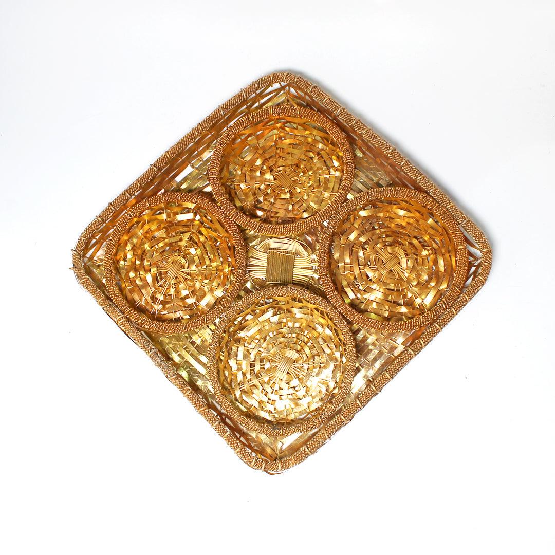 Luxury Gold-Plated Square Dry Fruit Tray with 4 Serving Bowls