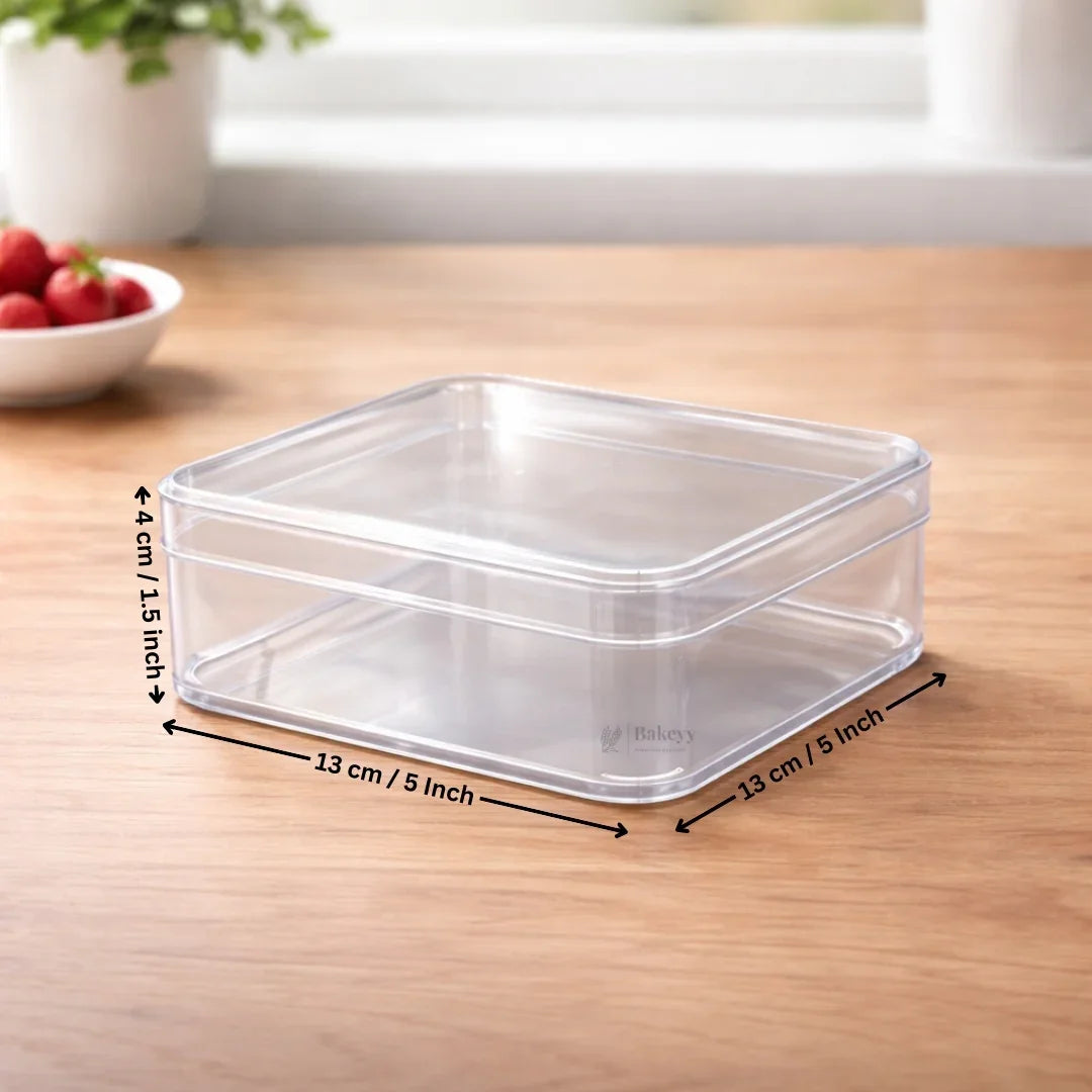 D78-500ml | Clear Square Plastic Dessert Container with Lid | Transparent Food Storage & Packaging Box | Pack of 6