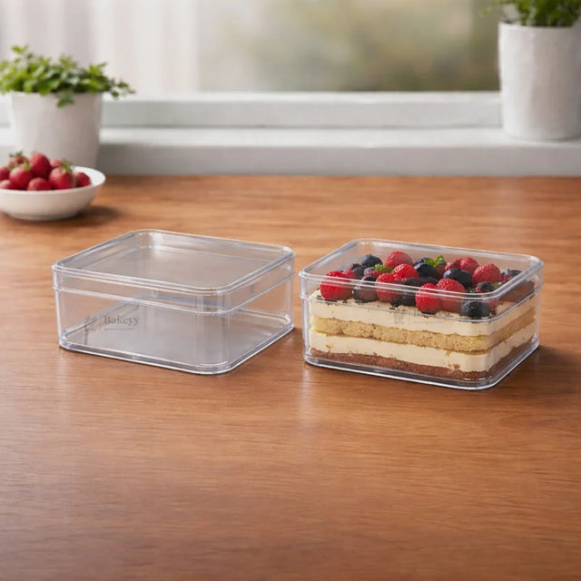 D78-500ml | Clear Square Plastic Dessert Container with Lid | Transparent Food Storage & Packaging Box | Pack of 6
