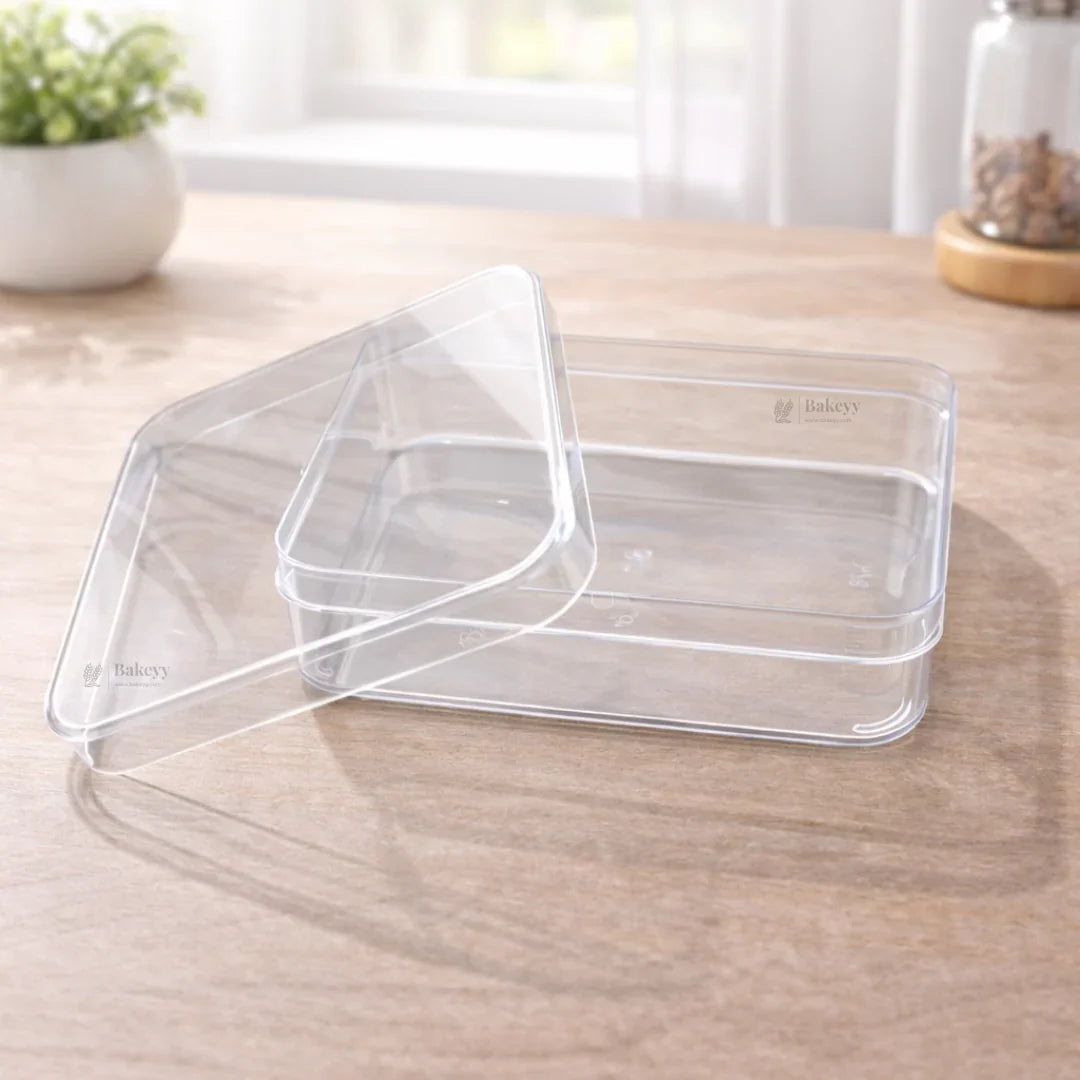 D78-500ml | Clear Square Plastic Dessert Container with Lid | Transparent Food Storage & Packaging Box | Pack of 6