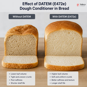 Comparison of bread with and without Datem (E472e) on a neutral background