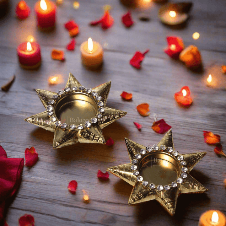 Diwali Diya | Star Shape With Diamonds | Diwali Lamp - Bakeyy.com - India - Diwali Diya | Star Shape With Diamonds | Diwali Lamp - Default Title