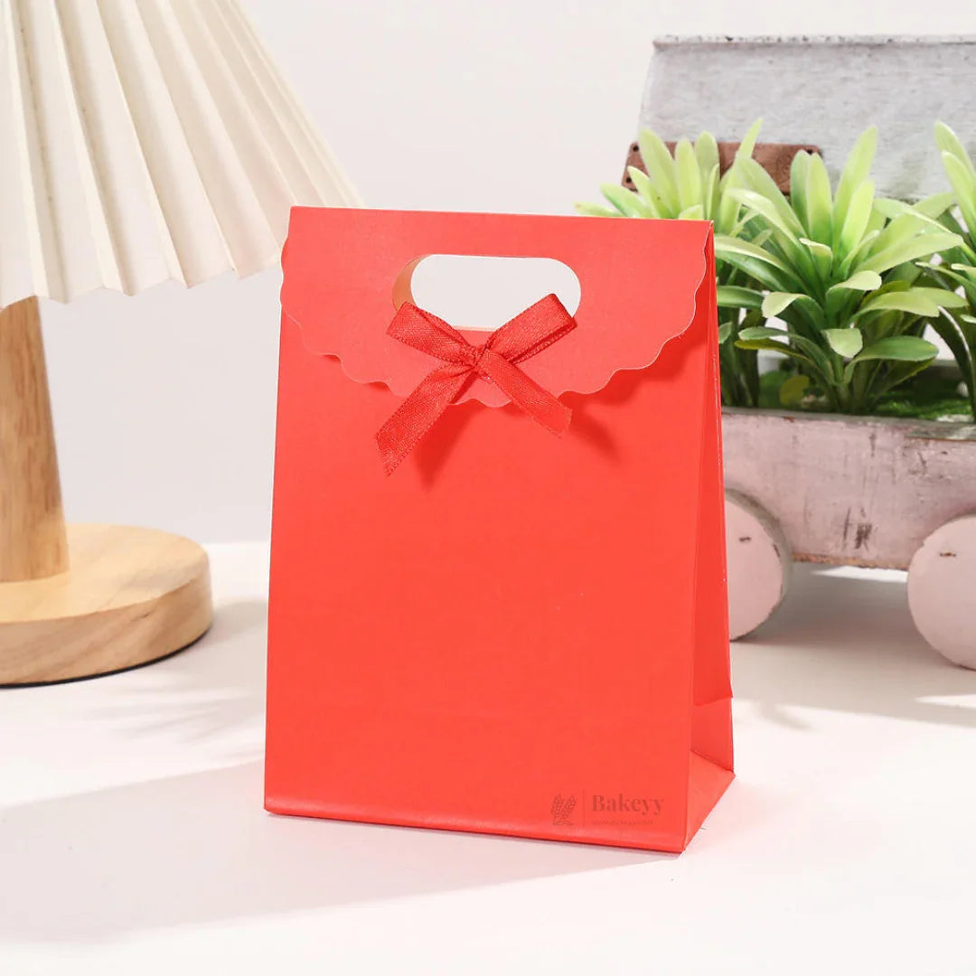 5x7 Inch | Plain Paper D Cut Bags | Elegant Gift Bags with Ribbon | Pack of 12