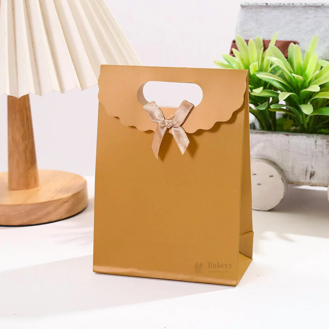 5x7 Inch | Plain Paper D Cut Bags | Elegant Gift Bags with Ribbon | Pack of 12