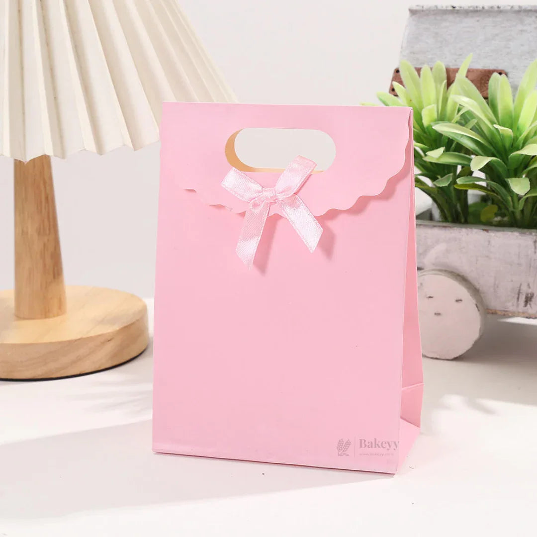 5x7 Inch | Plain Paper D Cut Bags | Elegant Gift Bags with Ribbon | Pack of 12