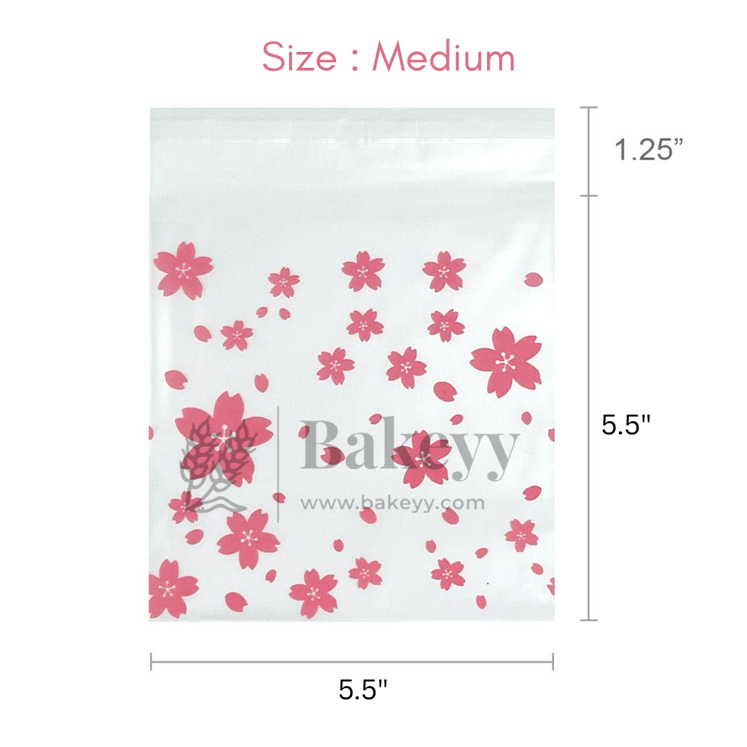 bakeyy packaging with pink floral design and dimensions on a white background