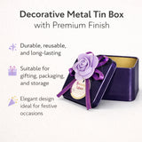 Decorative Metal Tin Box with Ribbon | Assorted Colors & Designs | Pack of 6