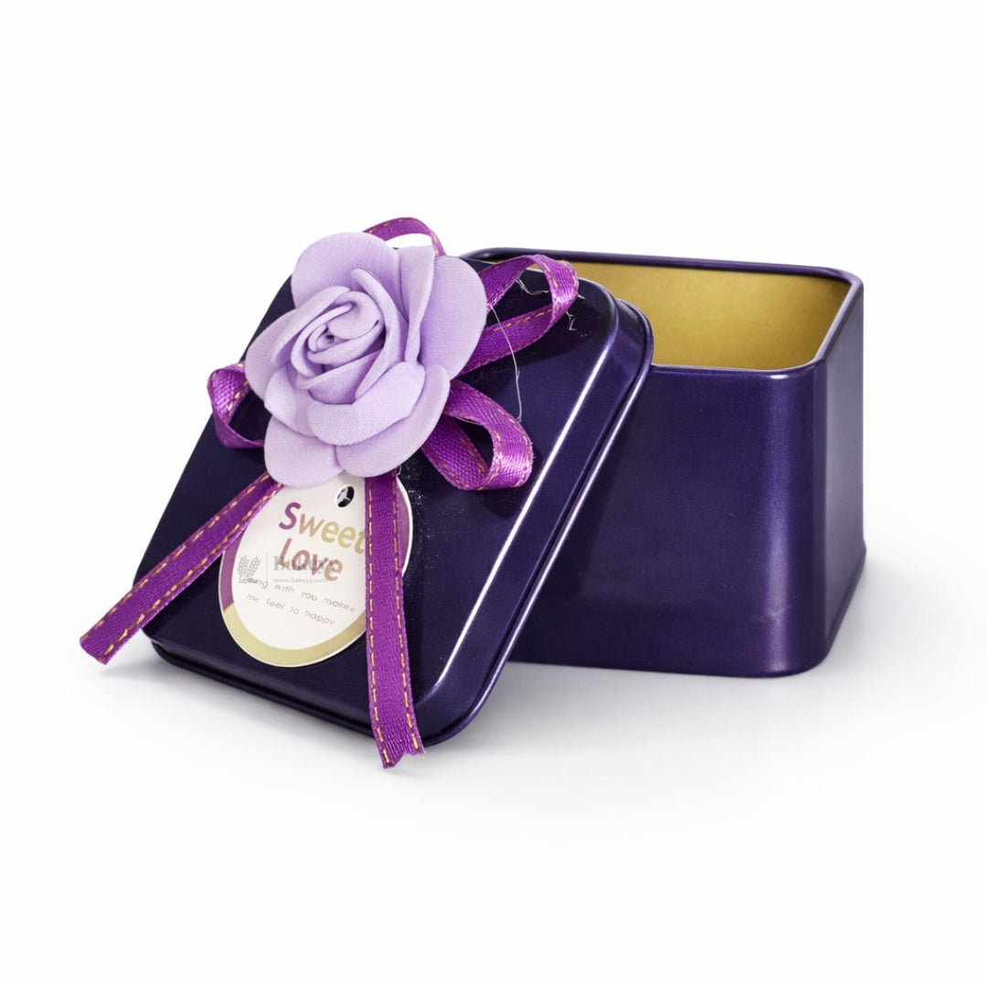 Decorative Metal Tin Box with Ribbon | Assorted Colors & Designs | Pack of 6