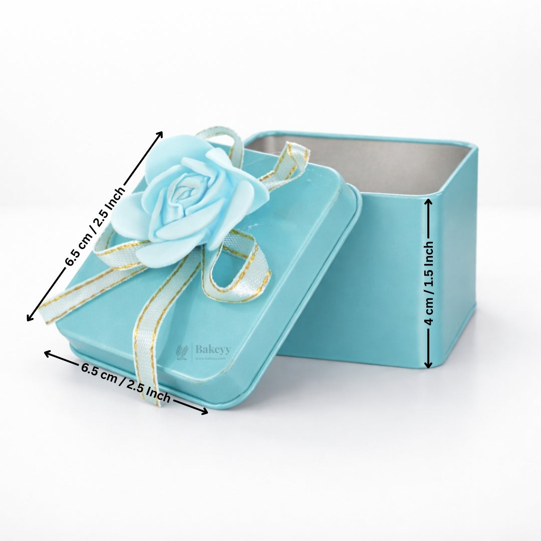 Decorative Metal Tin Box with Ribbon | Assorted Colors & Designs | Pack of 6