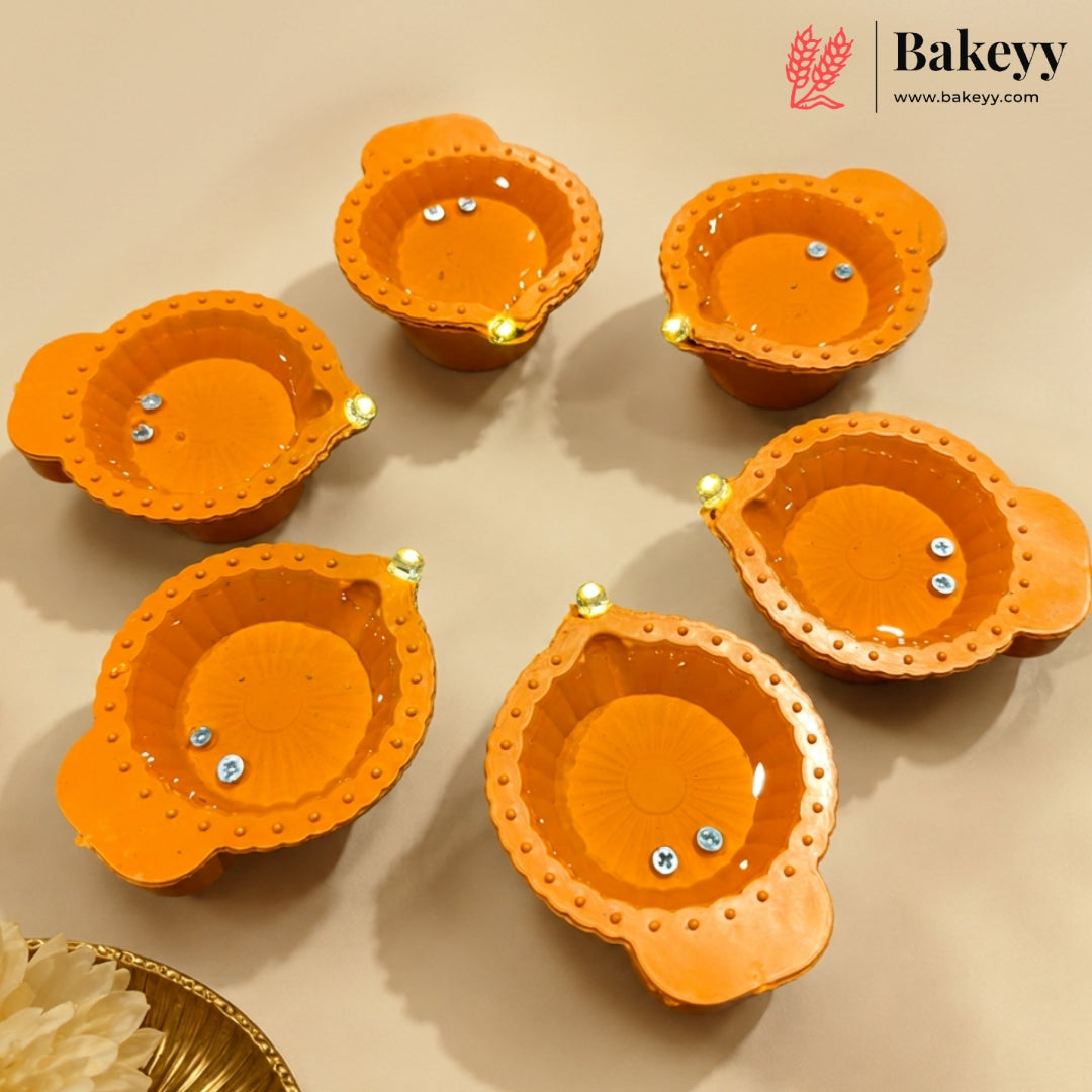 Decorative Orange Diya Set | LED Water Sensor Activated Lights for Festivals | Pack Of 1
