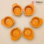 Decorative Orange Diya Set | LED Water Sensor Activated Lights for Festivals | Pack Of 1