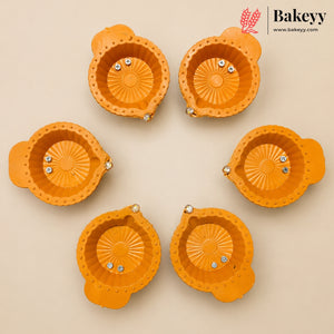 Decorative Orange Diya Set | LED Water Sensor Activated Lights for Festivals | Pack Of 1
