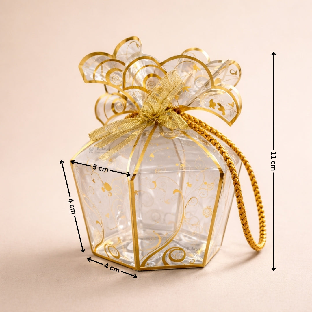 Decorative PVC Goodie Box with Matching Handle & Organza Ribbon | Premium Gift & Favor Packaging | Available in 2 Colors | Pack of 10