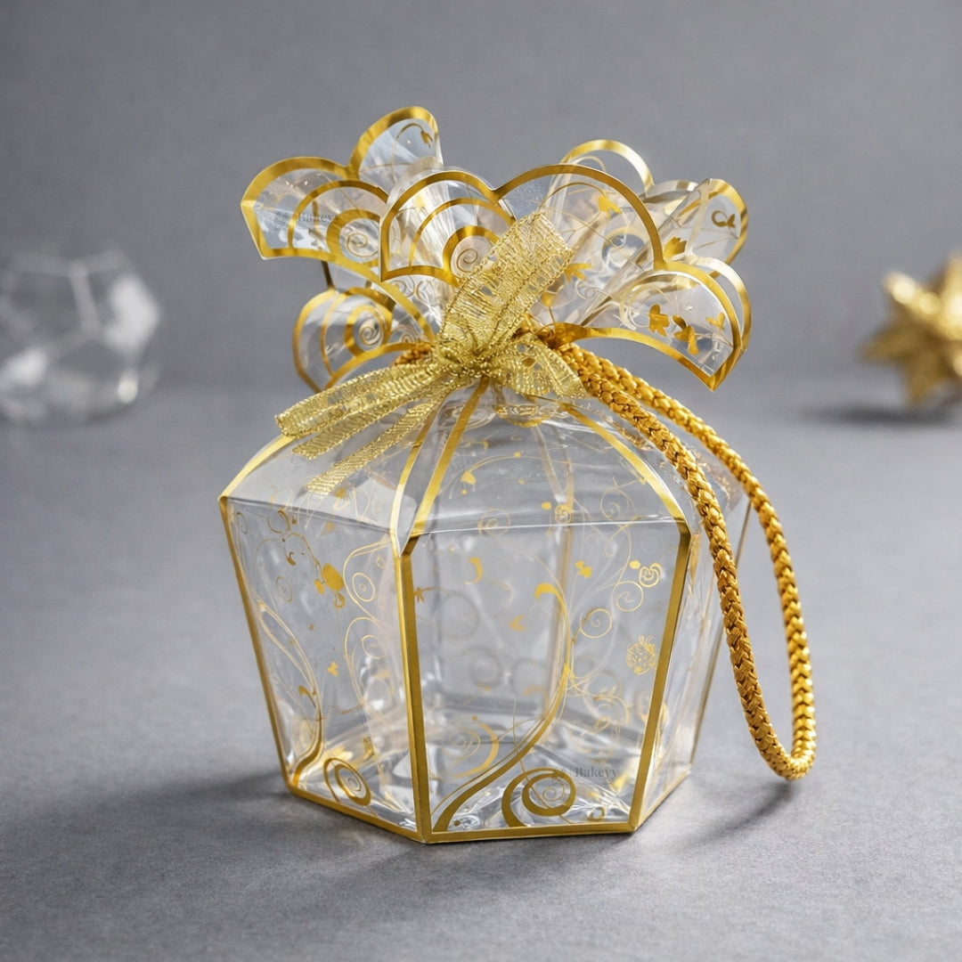 Decorative PVC Goodie Box with Matching Handle & Organza Ribbon | Premium Gift & Favor Packaging | Available in 2 Colors | Pack of 10