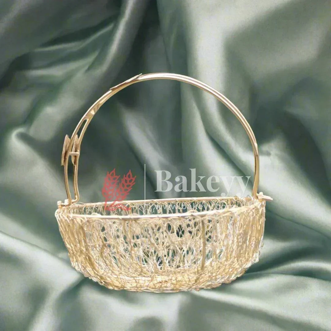 Bucket Shape Round Decorative Gold Metal Hamper Basket For Gifting - Bakeyy.com - India - Bucket Shape Round Decorative Gold Metal Hamper Basket For Gifting - Medium - 8 Inch
