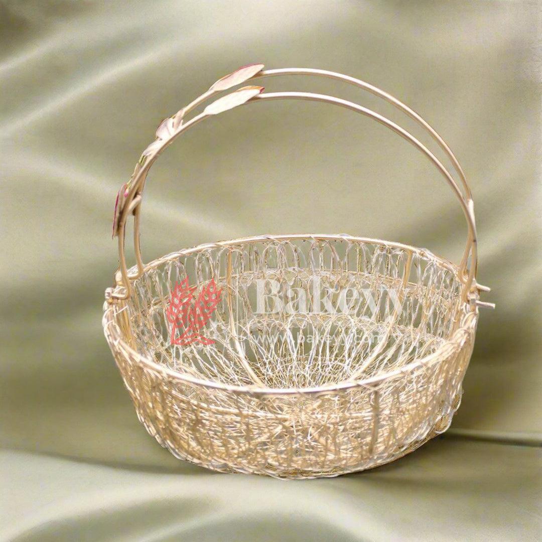 Bucket Shape Round Decorative Gold Metal Hamper Basket For Gifting - Bakeyy.com - India - Bucket Shape Round Decorative Gold Metal Hamper Basket For Gifting - Medium - 8 Inch