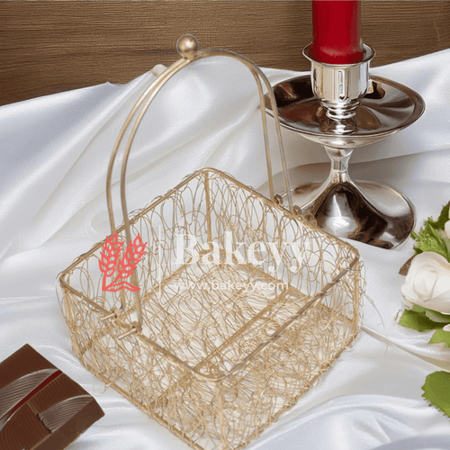 Decorative Gold Metal Hamper Basket For Gifting Square with Handle - Bakeyy.com - India - Decorative Gold Metal Hamper Basket For Gifting Square with Handle - Default Title
