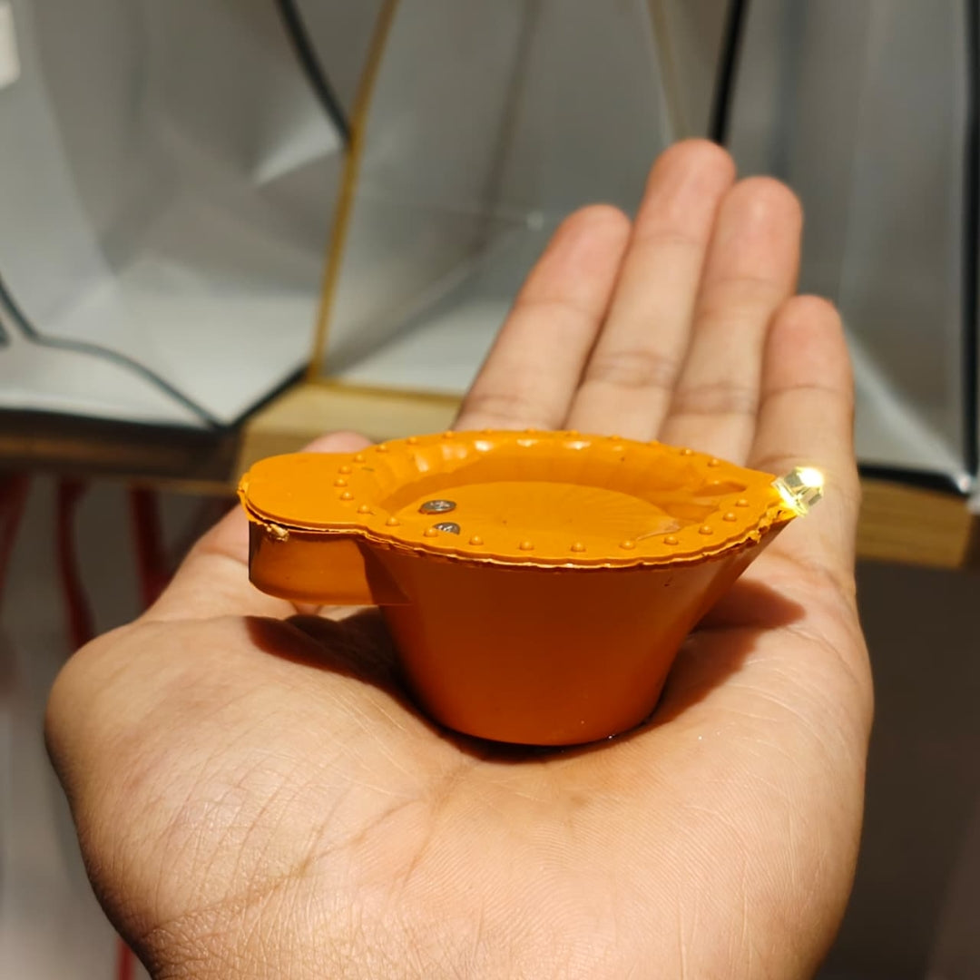 Decorative Orange Diya Set | LED Water Sensor Activated Lights for Festivals | Pack Of 1