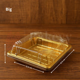 Golden Square PET Dessert Container with Gold and Black Base | Pack of 50