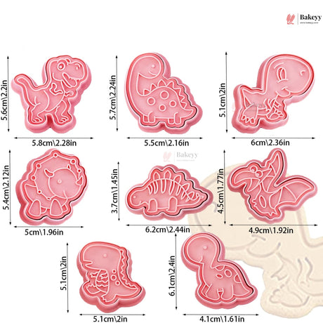Dinosaur Theme Cookie Cutter & Embosser Set | 8 Piece | Pack of 1 