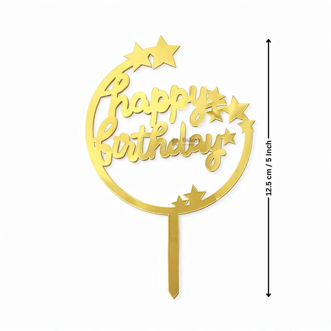 Happy Birthday Acrylic Cake Topper | Elegant Birthday Designs | Cake Decoration Accessory - Bakeyy.com - India - Happy Birthday Acrylic Cake Topper | Elegant Birthday Designs | Cake Decoration Accessory - Design 6 / 5 Inch | Pack of 5 75.00