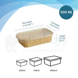 Measurement chart for a 500ml container with dimensions and size comparison icons.