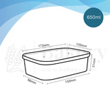 Measurement chart of a container with dimensions in millimeters on a white background.