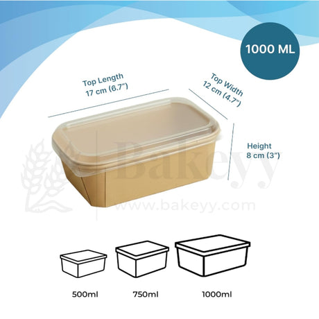 Beige food container with dimensions and capacity details on a white background