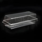 Clear plastic food container with a lid on a black background