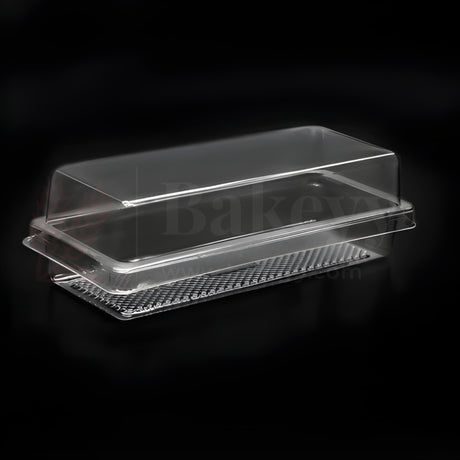 Clear plastic food container with a lid on a black background