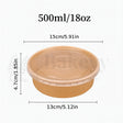 Brown container with a clear lid and measurements on a white background