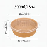 Brown container with a clear lid and measurements on a white background