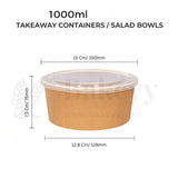 1000ml takeaway container with dimensions on a white background