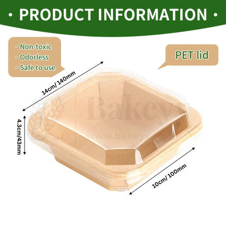 Beige pet container with dimensions and 'PET lid' label, featuring safety features on a white background.