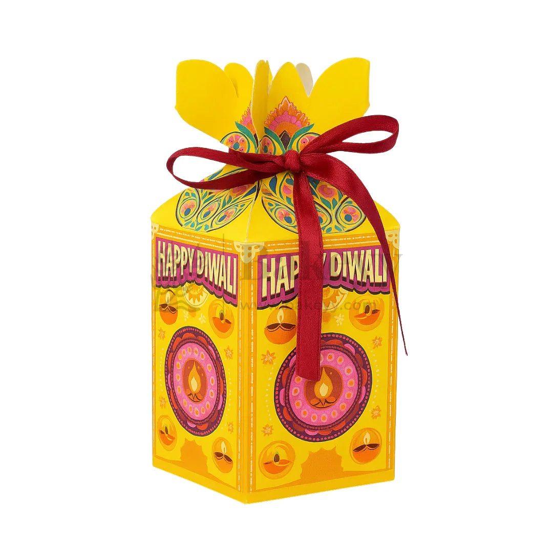 6.5x6.5x10 cm | Diwali Chocolate Gift Box – Festive Yellow Design | Yellow | Pack of 10