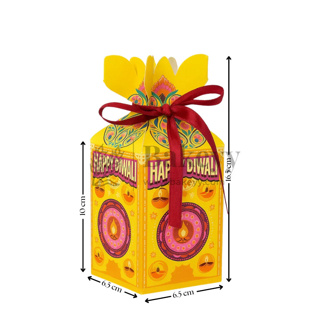 6.5x6.5x10 cm | Diwali Chocolate Gift Box – Festive Yellow Design | Yellow | Pack of 10