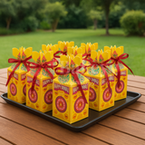 6.5x6.5x10 cm | Diwali Chocolate Gift Box – Festive Yellow Design | Yellow | Pack of 10