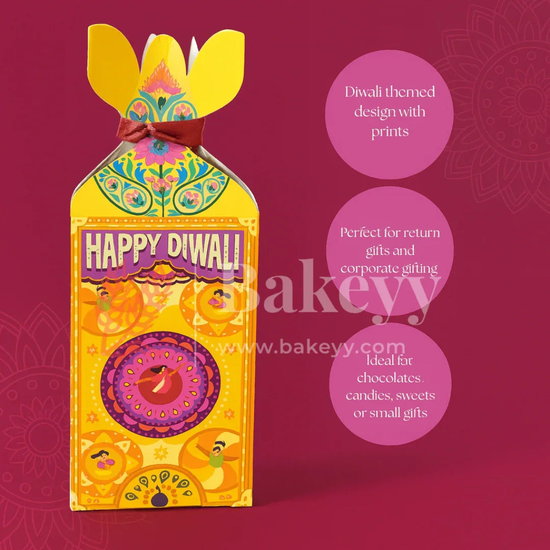 6.5x6.5x10 cm | Diwali Chocolate Gift Box – Festive Yellow Design | Yellow | Pack of 10