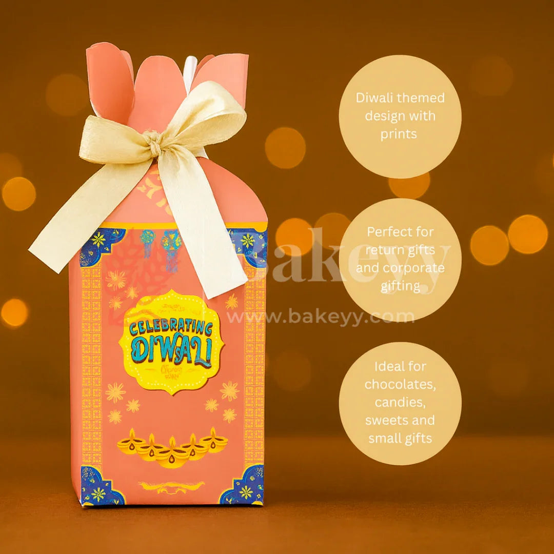 6.5x6.5x10 cm | Diwali Chocolate Gift Box – Peach Festive Design | Peach| Pack of 10