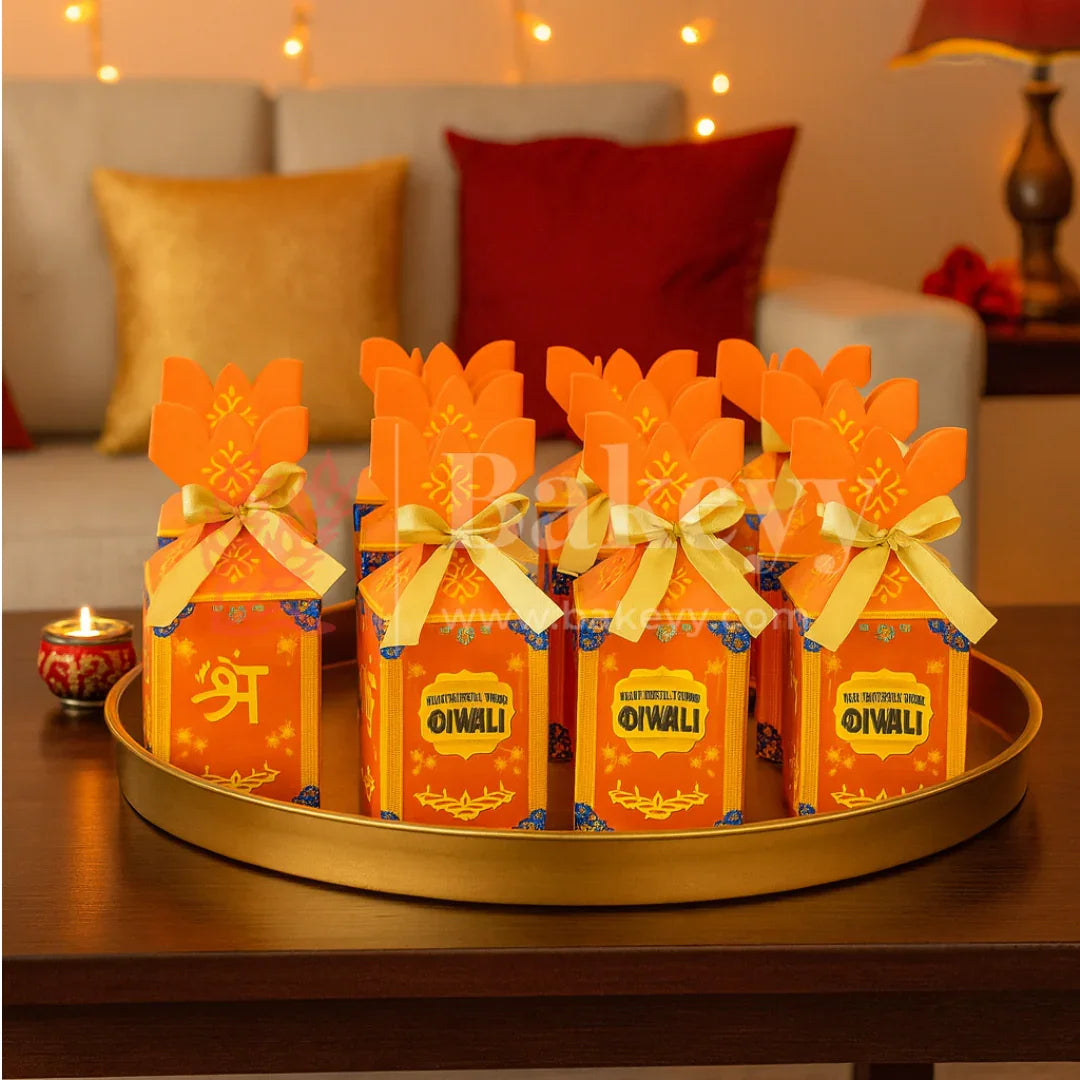 6.5x6.5x10 cm | Diwali Chocolate Gift Box – Peach Festive Design | Peach| Pack of 10