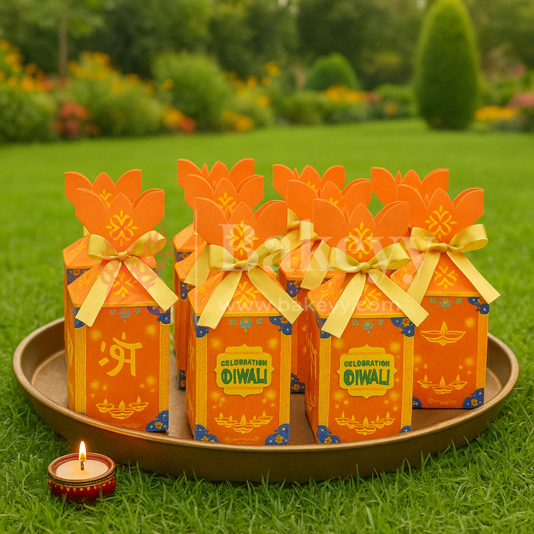 6.5x6.5x10 cm | Diwali Chocolate Gift Box – Peach Festive Design | Peach| Pack of 10
