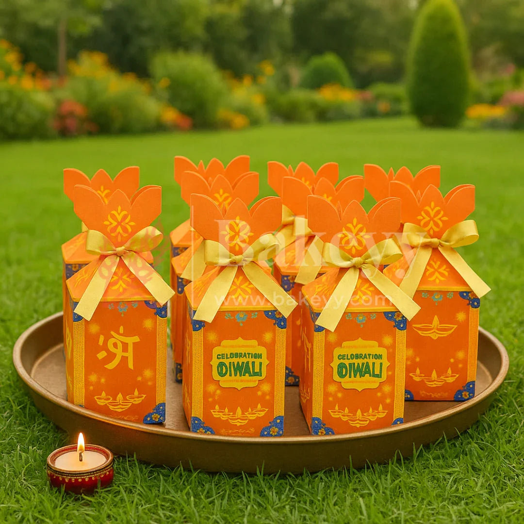 6.5x6.5x10 cm | Diwali Chocolate Gift Box – Peach Festive Design | Peach| Pack of 10