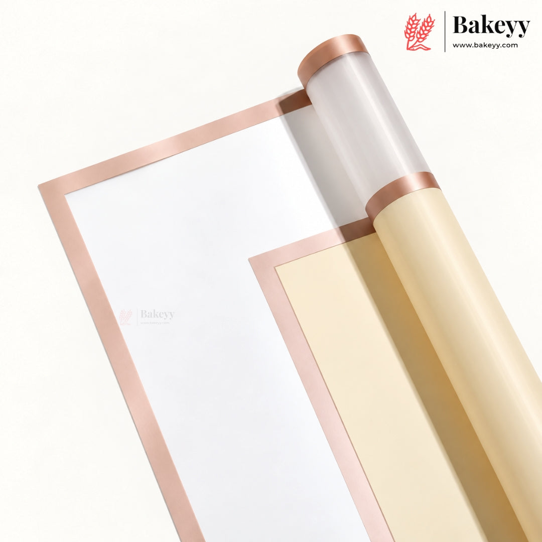 Transparent Double Gold Border Korean Flower Bouquet Cover Sheet | Pack of 20