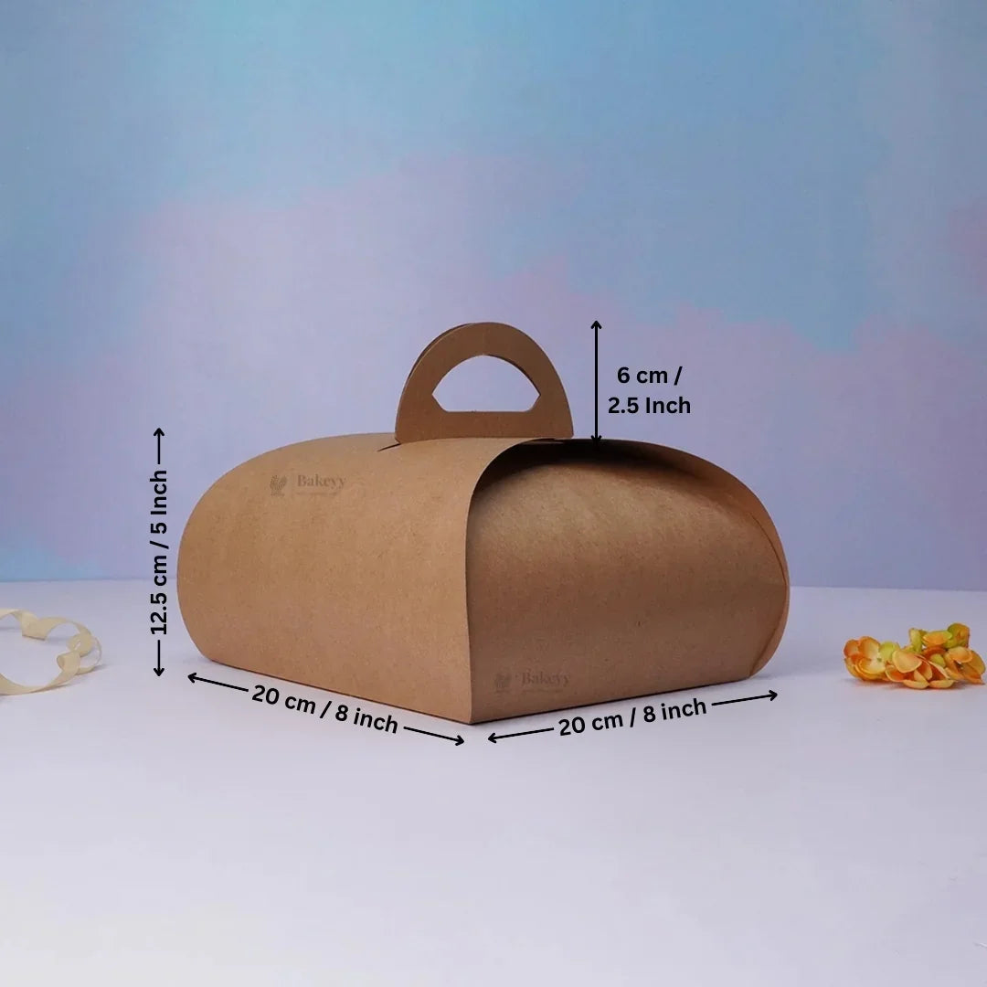 Dome Cake Box with Handle | Kraft Color Paper | Elegant Curved Top Packaging Box | Pack of 25