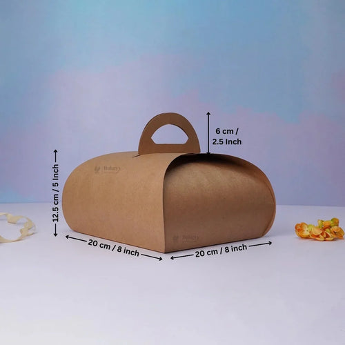 Dome Cake Box with Handle | Kraft Color Paper | Elegant Curved Top Packaging Box | Pack of 25